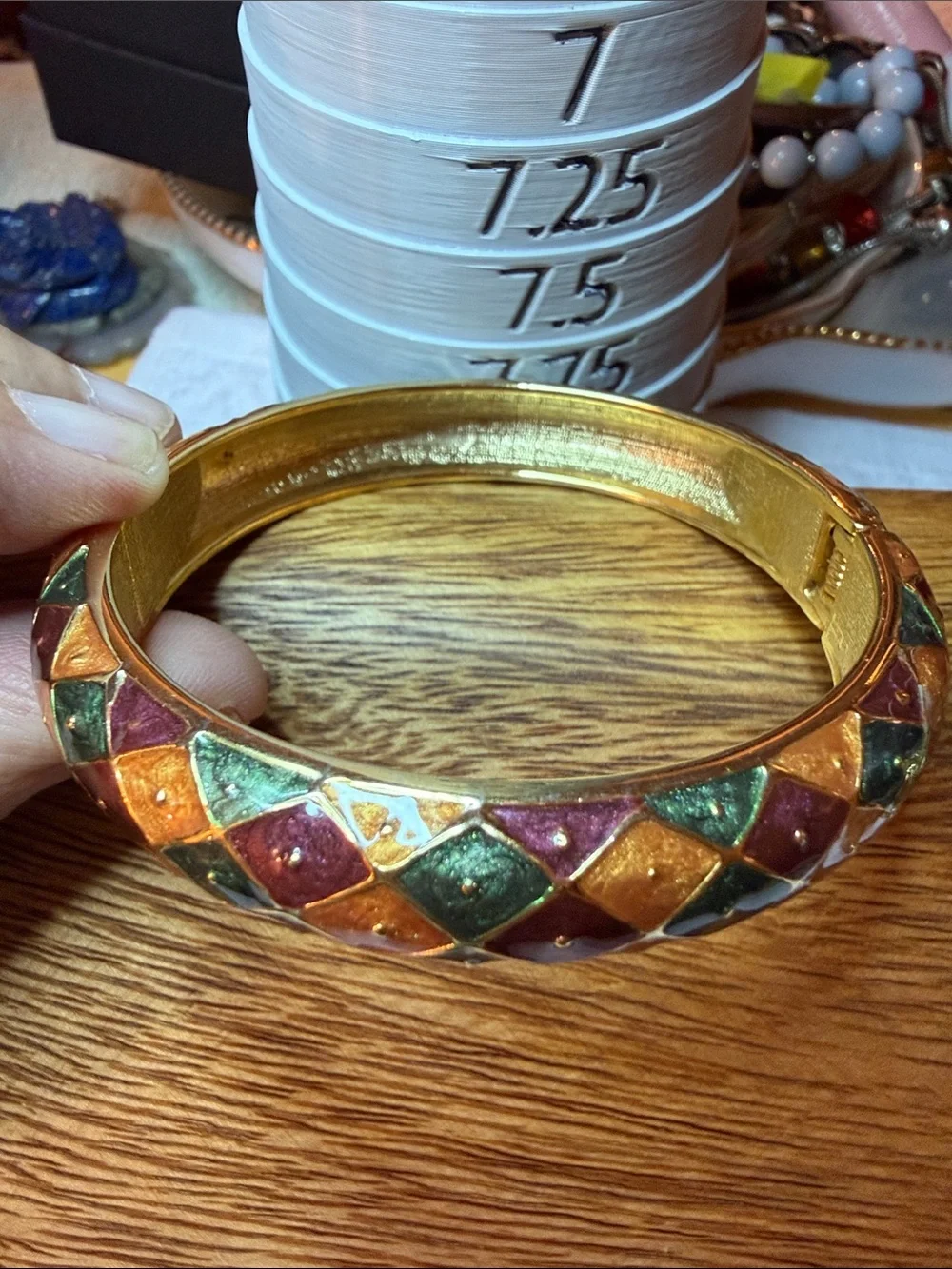 Gold Tone Multicolor Enamel Harlequin Bangle Bracelet